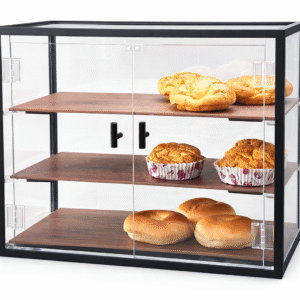 ויטרינה פרספקס שחורה 1/1 עם 3 מדפים - תצוגת מאפים וקינוחים