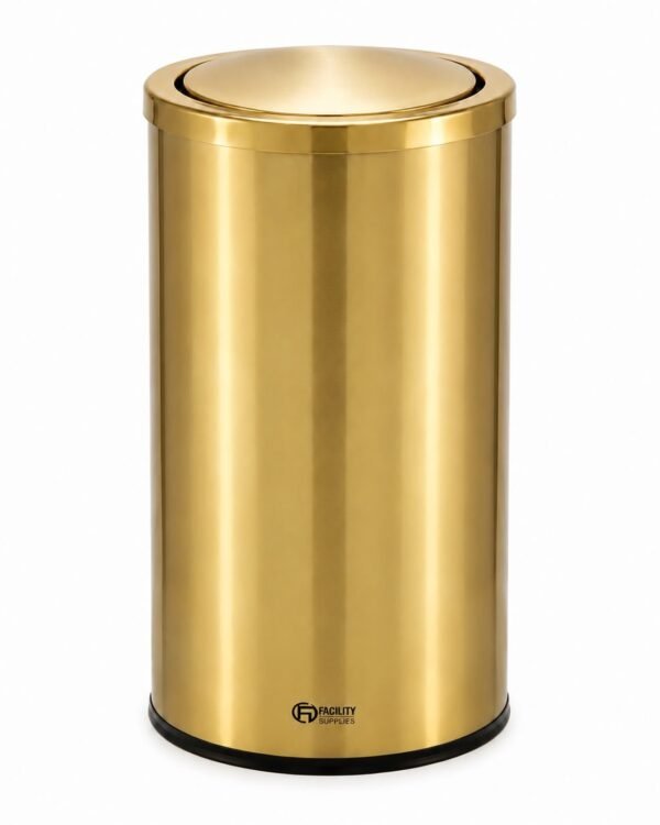 פח עגול זהב עם מכסה מטוטלת FE-3061G – ללובי, מלונות ומשרדים